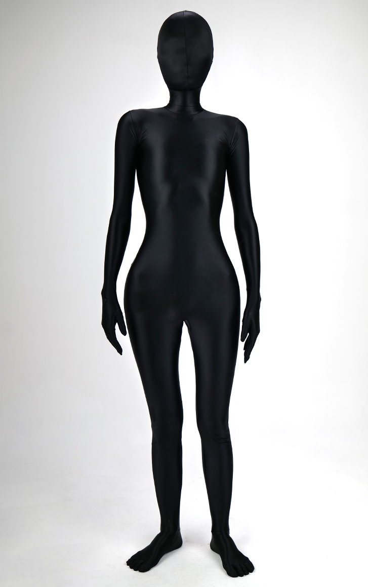 Dark glossy high-shine full catsuit zentai by InTheMask by MOLIS, featuring a sleek, reflective finish and full-body coverage.