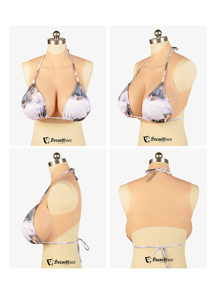 SecondFace Luxuria silicone breastplate with L cup size, realistic chest prosthetic by Inthemask by Moli's.