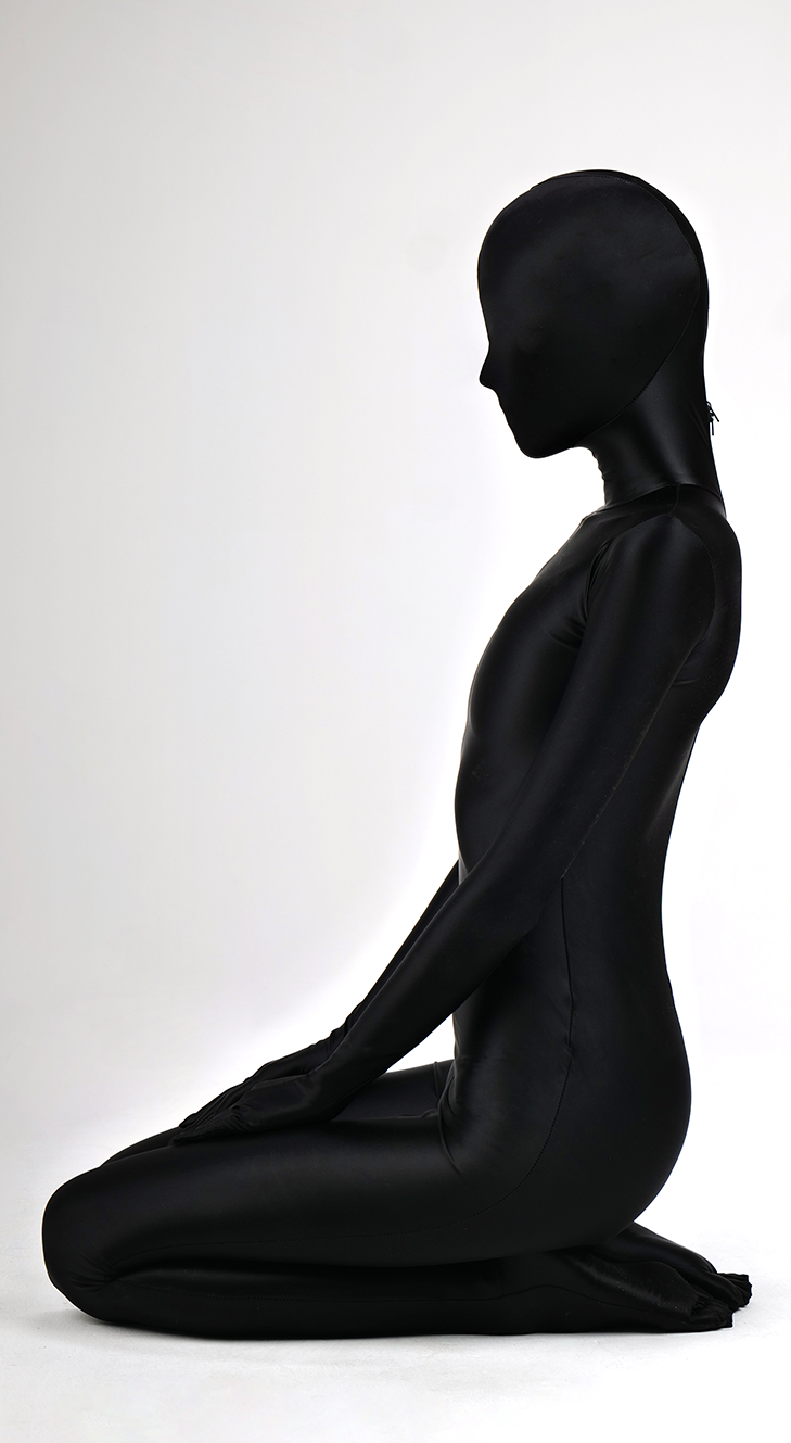 Dark glossy high-shine full catsuit zentai by InTheMask by MOLIS featuring a sleek, form-fitting design with a smooth, reflective surface.