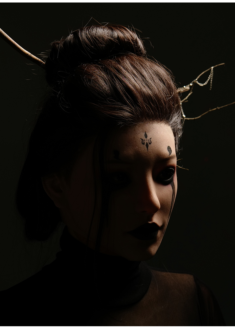SecondFace MoliFX "Acedia The Sloth" Spider Spirit 4th Sister makeup in black, featuring intricate black and grey face details.