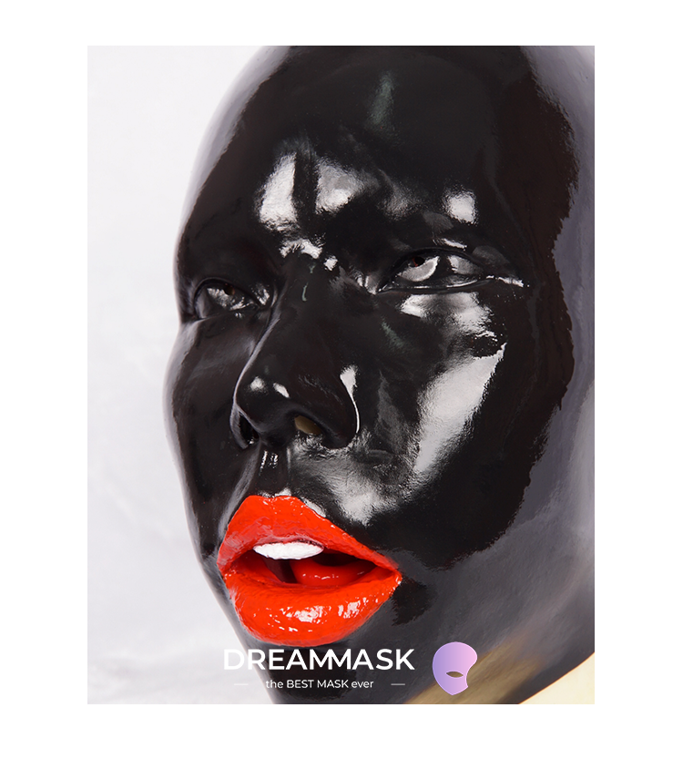 Black "Poppy Black" female mask by InTheMask by MOLIS, gagged style, showing the mask's detailed design and glossy black finish.