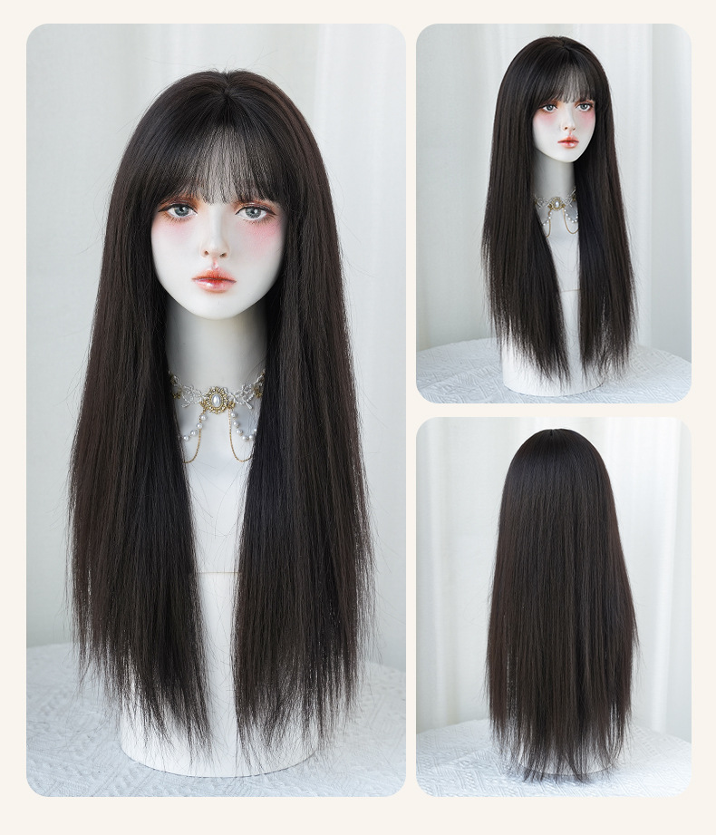 Long straight black wig with full black tea color, 73cm, from InTheMask by MOLIS, shown on a mannequin head.