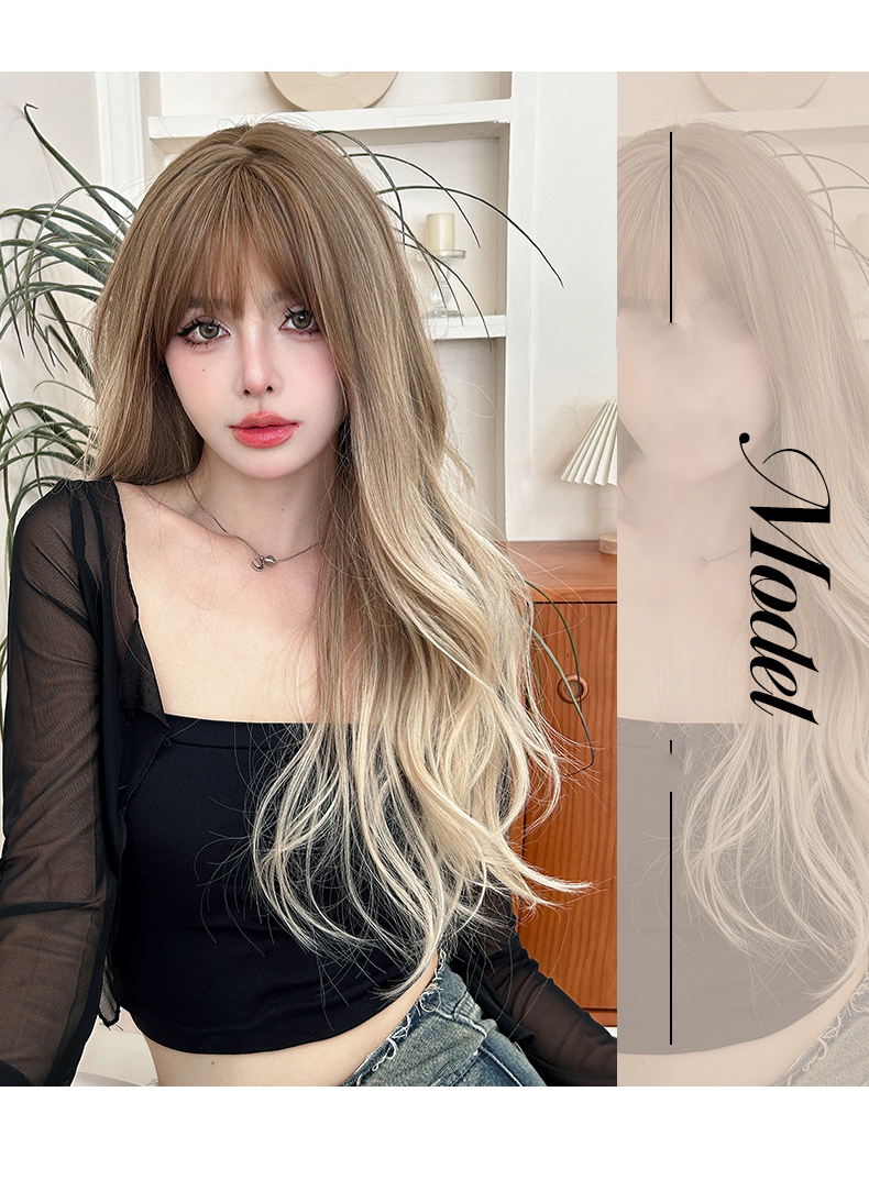 Long curly light brown flaxen wig with gradient color, 67cm, by InTheMask by MOLIS, styled with voluminous curls and natural shine.