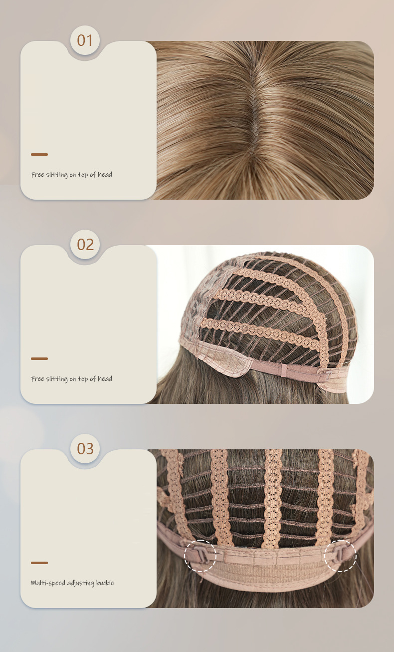 Long curly light brown flaxen wig by InTheMask by MOLIS, 67cm gradient hair with natural waves and volume.