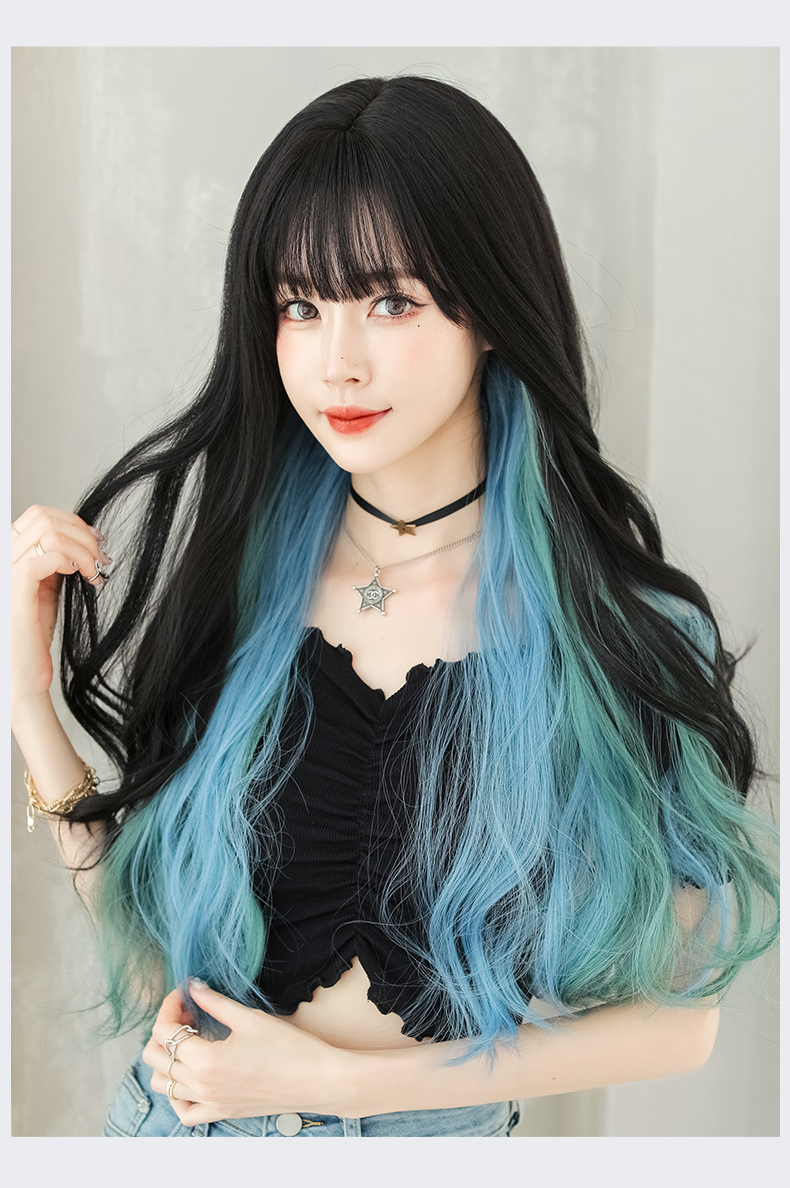 Moli’s Wigs Black&Blue 68cm Straight with Flush Bang
