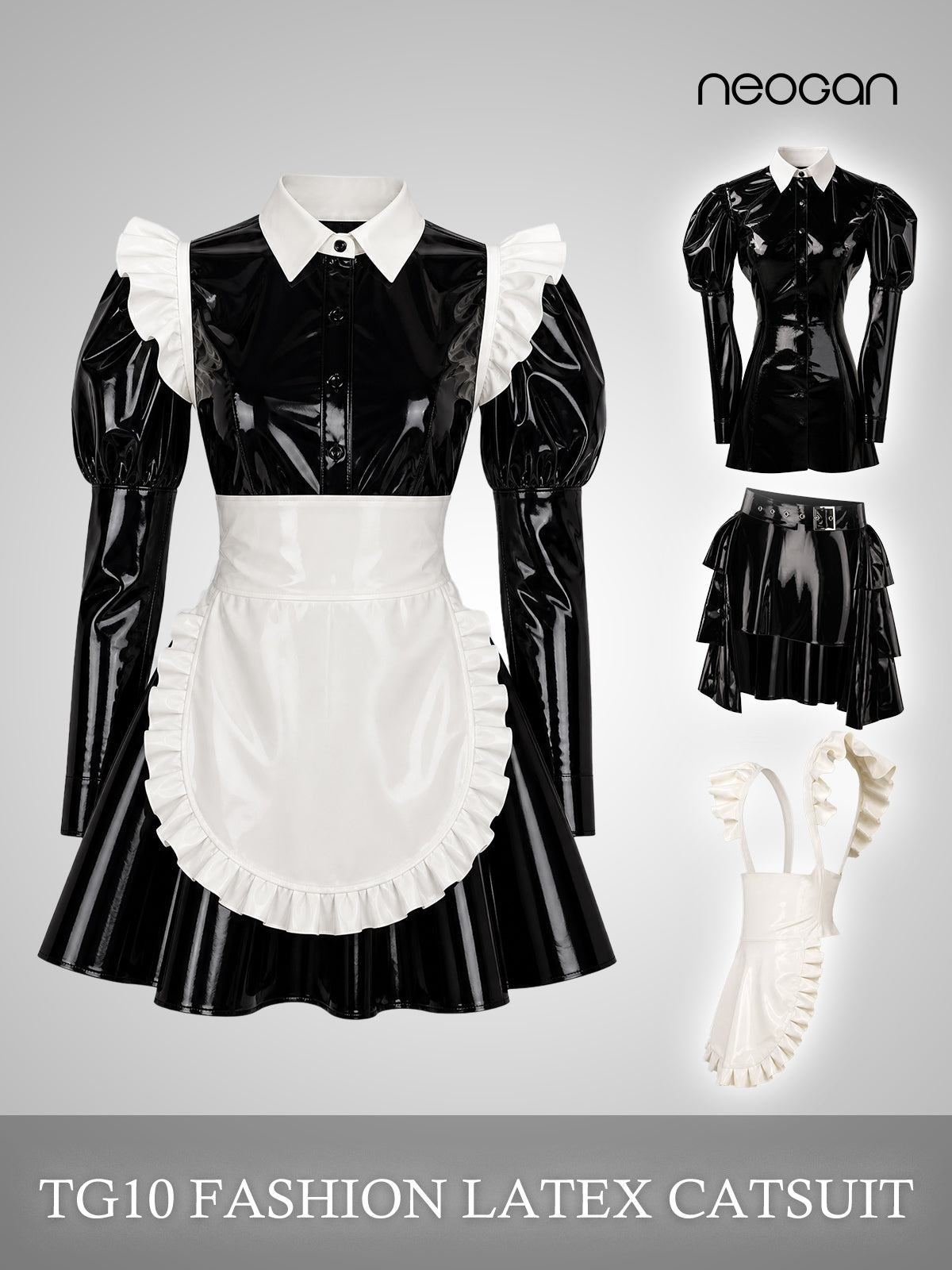 NEOGAN TG10 Asymmetric Latex Maid Suit (3-Piece Set)