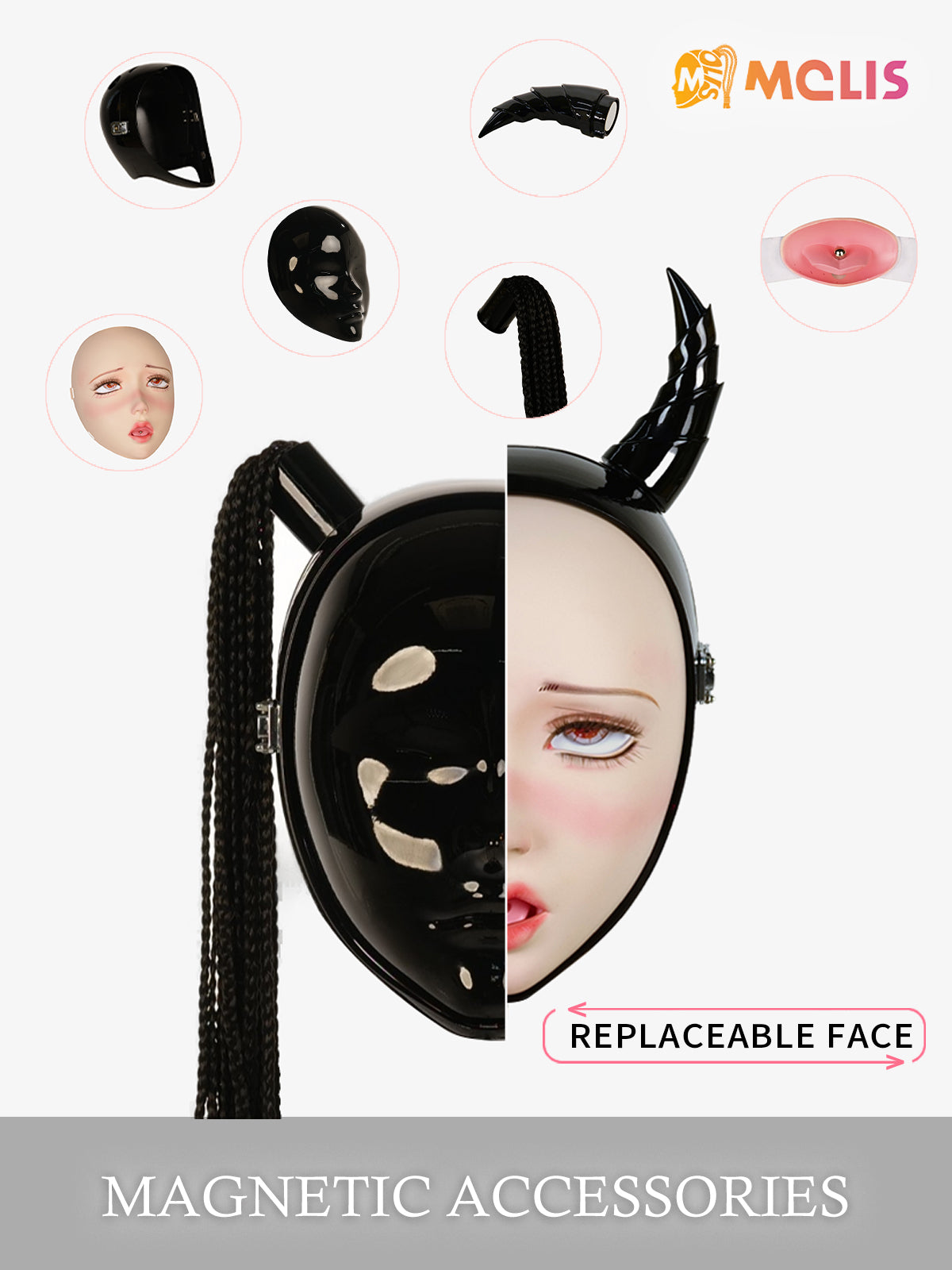 NEOGAN | "Disguiser" Replacement face, ponytail, and oral accessories - InTheMask by Moli's