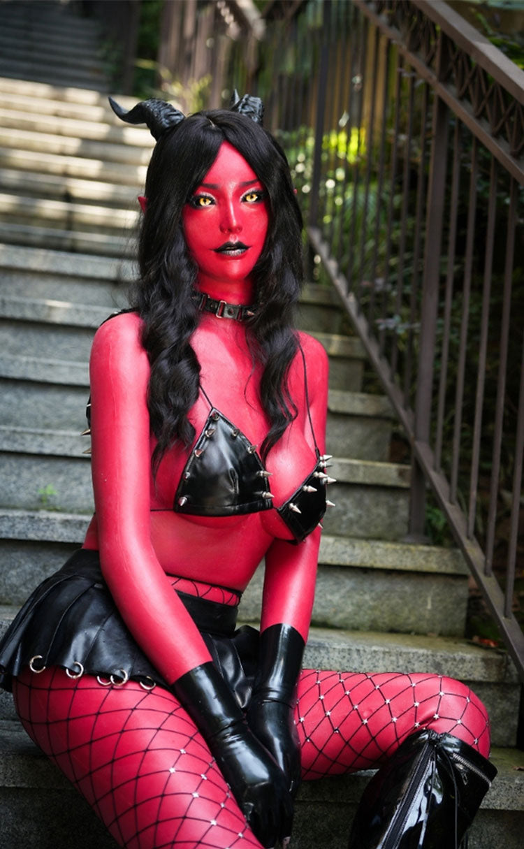 InTheMask by MOLIS DM03R Purgatori and bodysuit set featuring a detailed, dark costume with red and black accents.