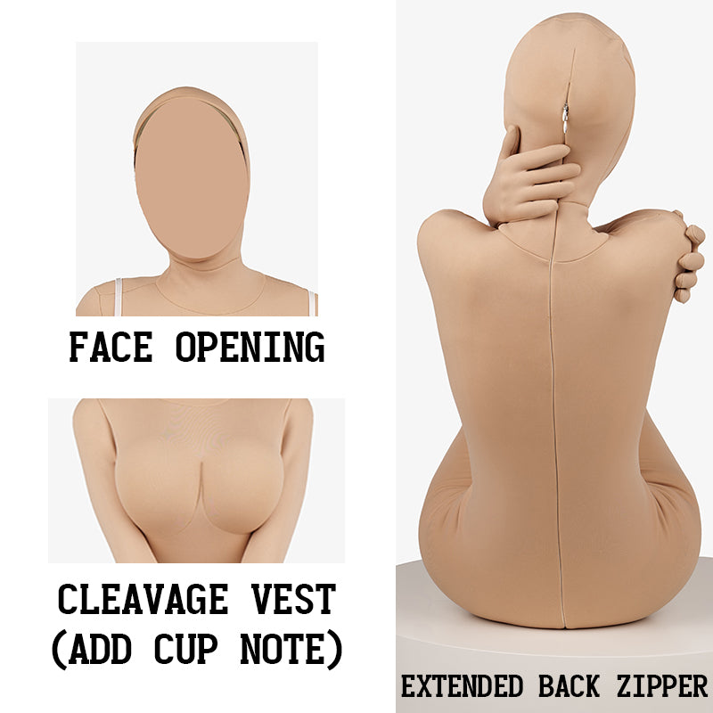 InTheMask by MOLIS Ultra Thick Series 2nd Gen 12800D seam-reduced Zentai suit for kigurumi, shown in black with detailed stitching.
