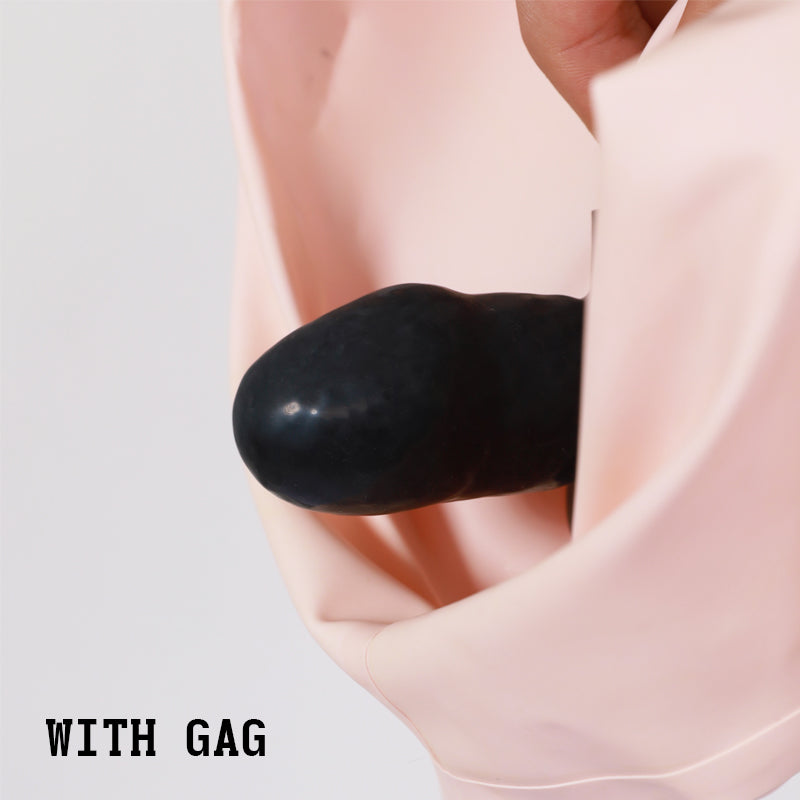 LUXENTRA NH10 | Latex Hood with Gag/Eye Holes Black and Baby Pink - InTheMask by Moli's