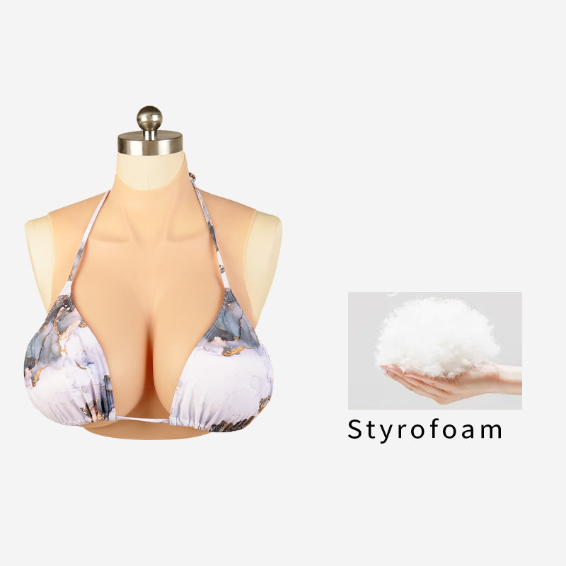SecondFace Luxuria silicone breastplate with L cup size, realistic skin tone, and detailed breast design by Inthemask by Moli's.