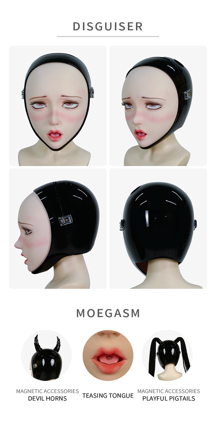 NEOGAN Disguiser black mask with two ponytails and padlocks, featuring detailed costume design by InTheMask by MOLIS.