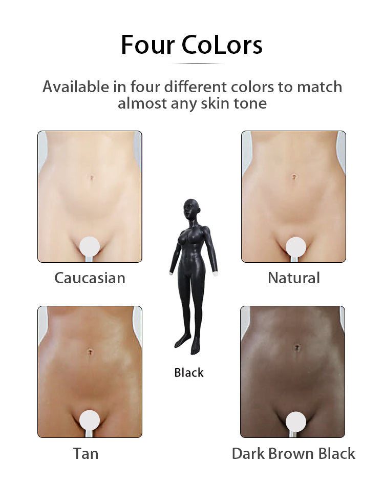 Male to female silicone bodysuit with "May" female mask from InTheMask by MOLIS, displayed on a mannequin.