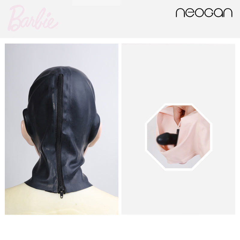 All New Barbie doll mask with gag and latex hood by NEOGAN, featuring detailed design and vibrant colors in the image.