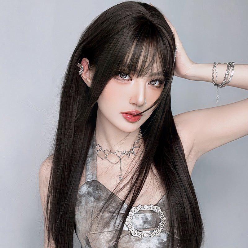 Long straight black wig with full black tea color, 73cm, by InTheMask by MOLIS, shown on a mannequin head.