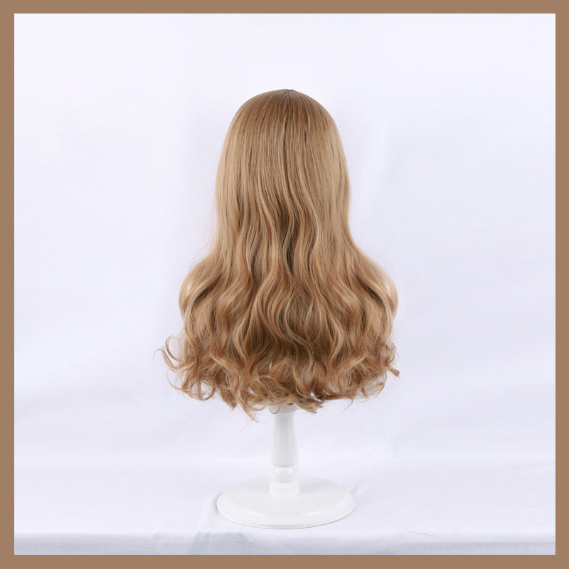 SecondFace MoliFX M3GAN ash blonde wavy wig with middle part, styled for a realistic costume or cosplay look.