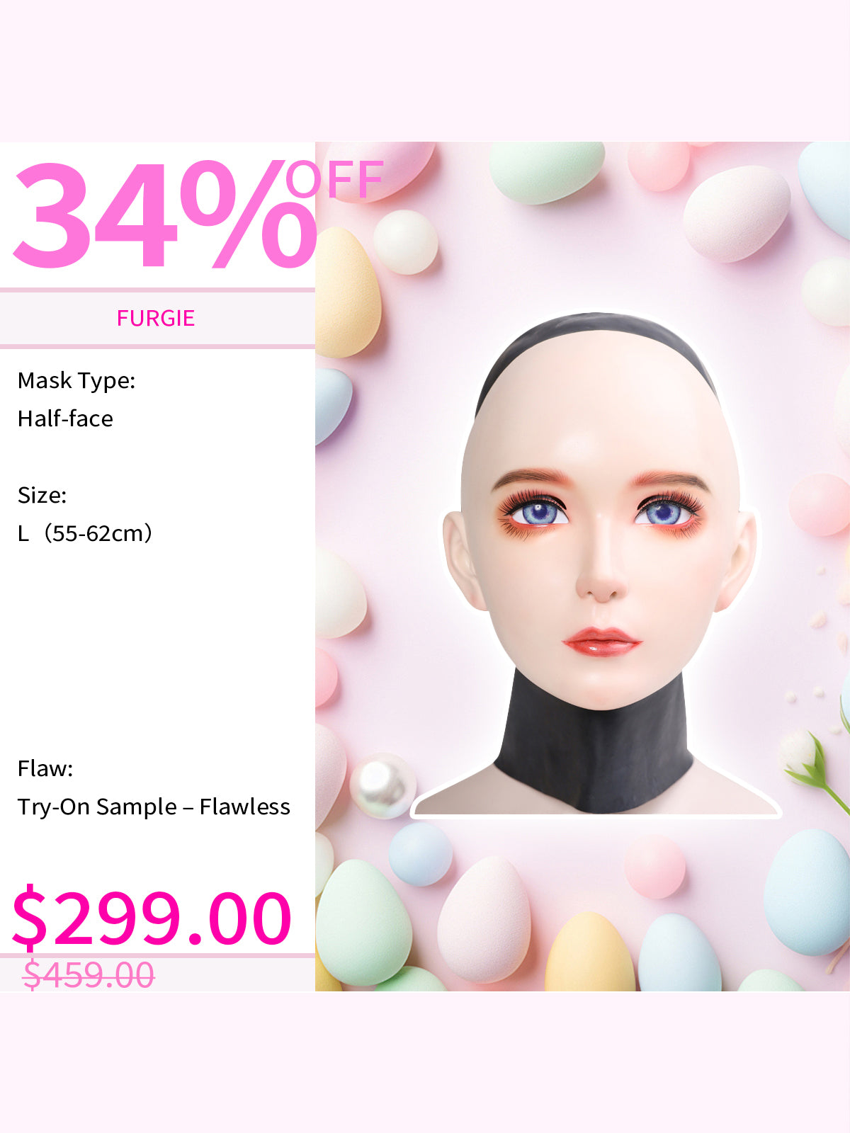 【Flash Sale 34% OFF】"Furgie" Female Doll Mask with Latex Hood and Optional Gag(Black Latex) D01 - InTheMask by Moli's