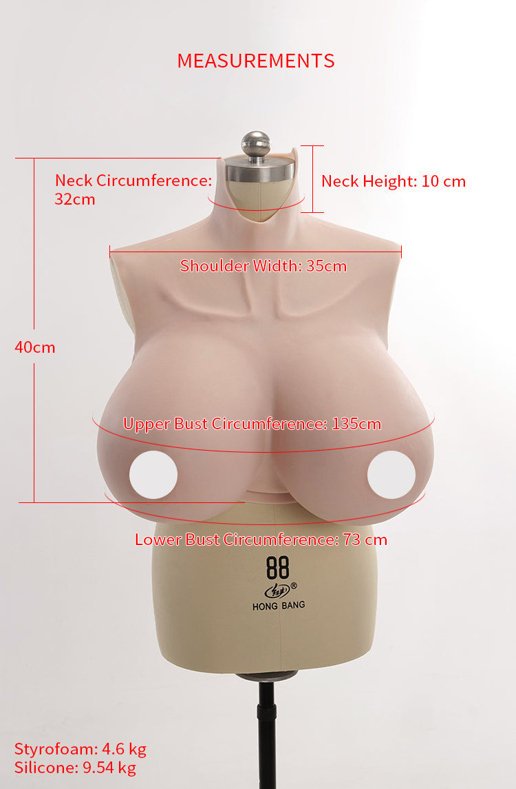 Silicone breastplate from InTheMask by MOLIS, featuring large, realistic "X CUP" design for breast expansion, shown in natural skin tone.