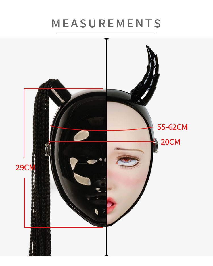 InTheMask NEOGAN Disguiser black mask with two ponytails and padlocks, featuring detailed costume design and realistic accessories.