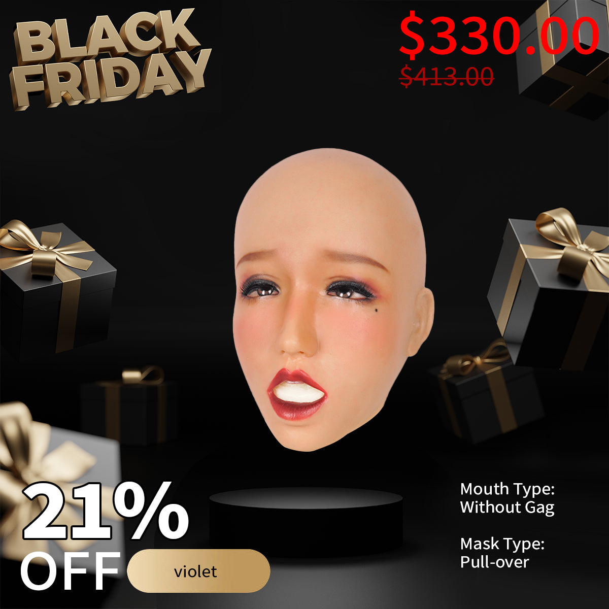 【Flash Sale 21% OFF】"Violet" The Silicone Female Mask Ahegao without Gag