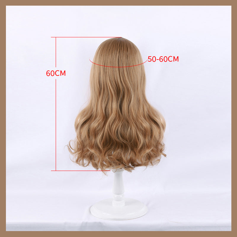 SecondFace MoliFX "M3GAN" ash blonde wavy wig with middle part, styled with soft waves and natural texture.