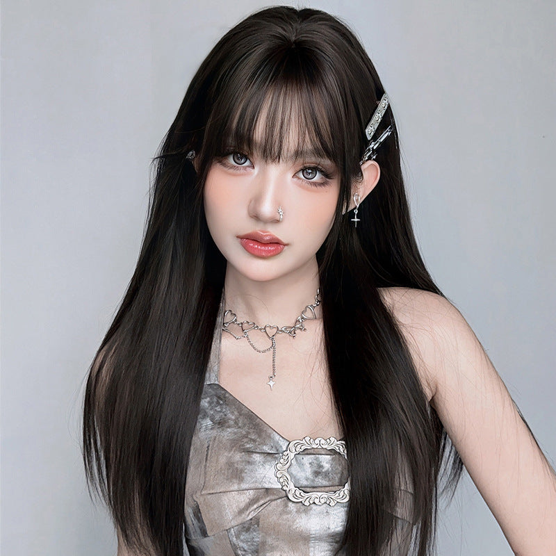 Long straight black wig with full black tea color, 73cm, from InTheMask by MOLIS featuring sleek, shiny hair.
