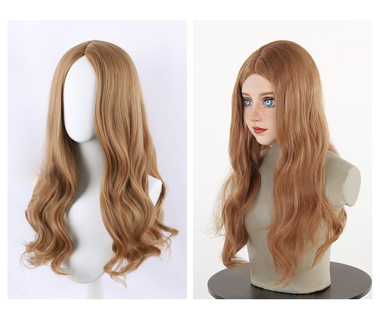 SecondFace MoliFX "M3GAN" ash blonde wavy wig with middle part, styled with soft waves, for cosplay or costume use.