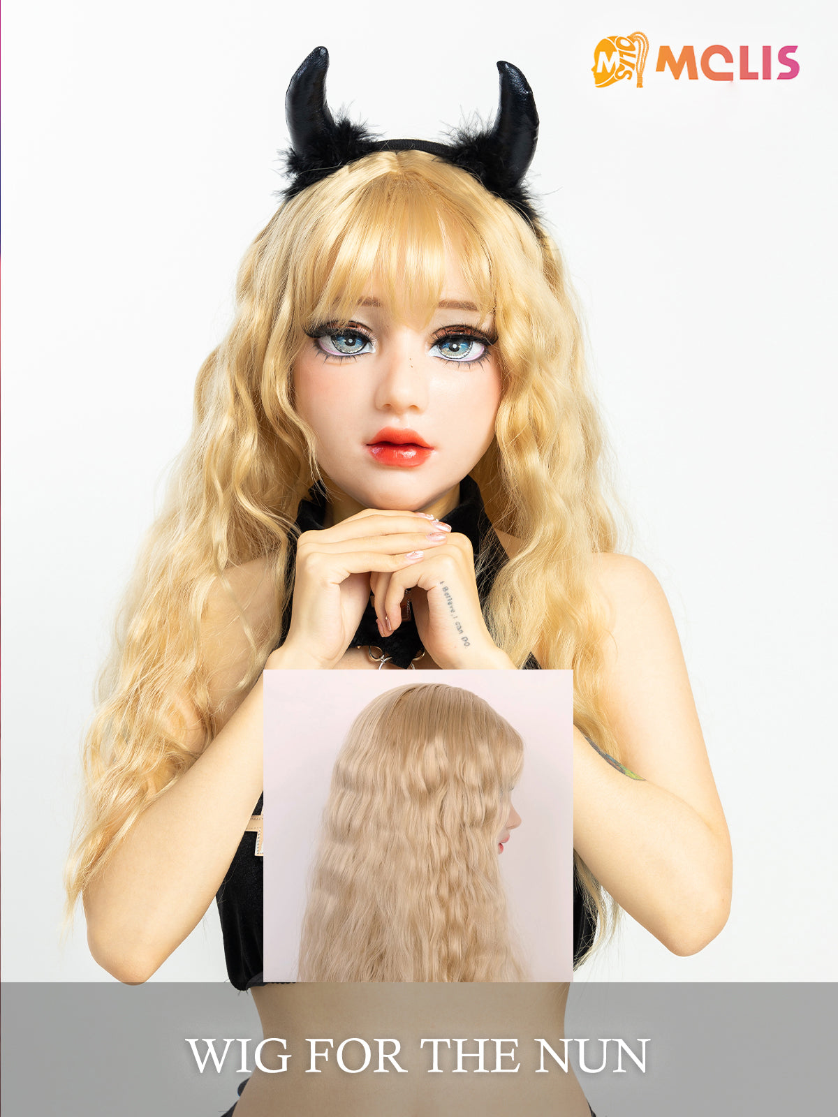 SecondFace by MoliFX blonde wavy long wig from Inthemask, featuring a "The Nun" exclusive style with natural waves and long hair.