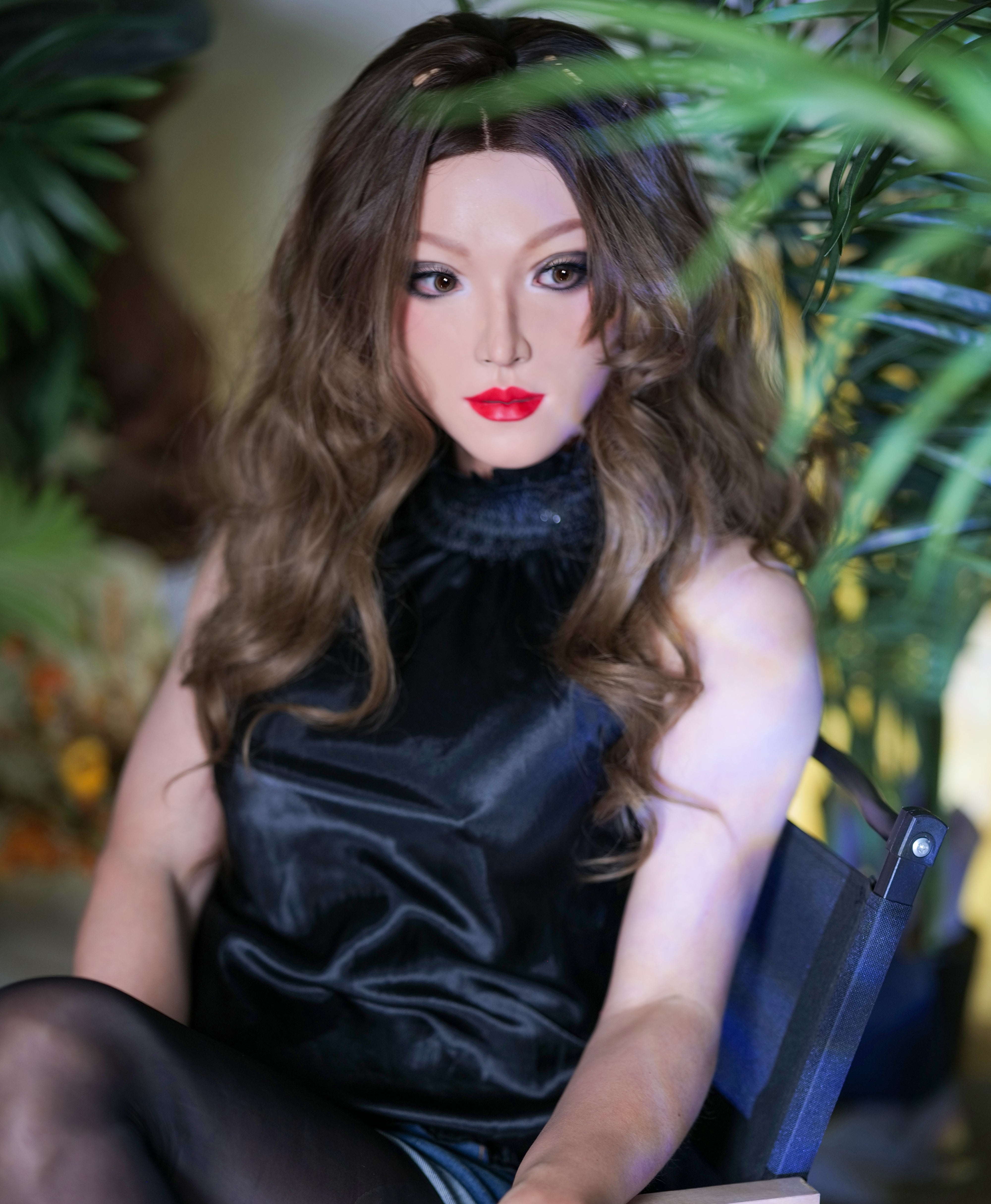 InTheMask by MOLIS Midnight Invidia silicone female mask, SecondFace F02M with detailed facial features and dark midnight color.