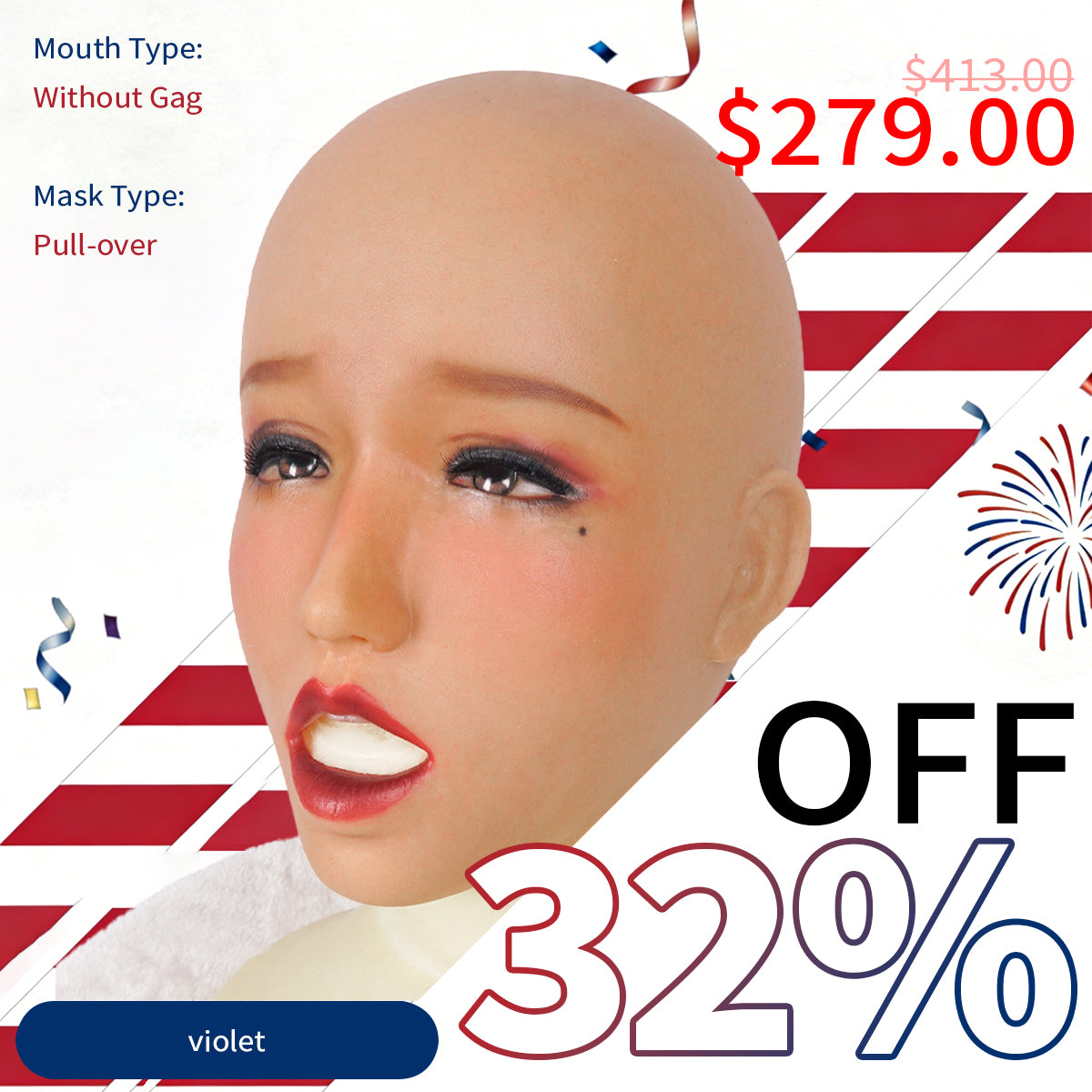 【Flash Sale 32% OFF】"Violet" The Silicone Female Mask Ahegao without Gag