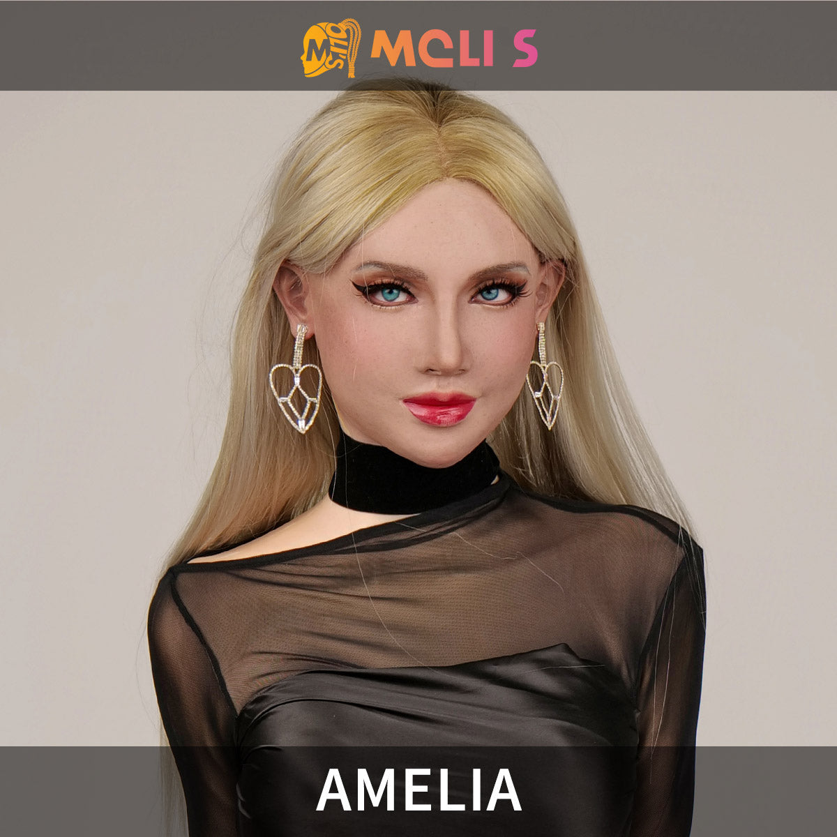 Close-up of the Amelia silicone female mask by InTheMask by MOLIS, featuring realistic skin texture and detailed facial features.