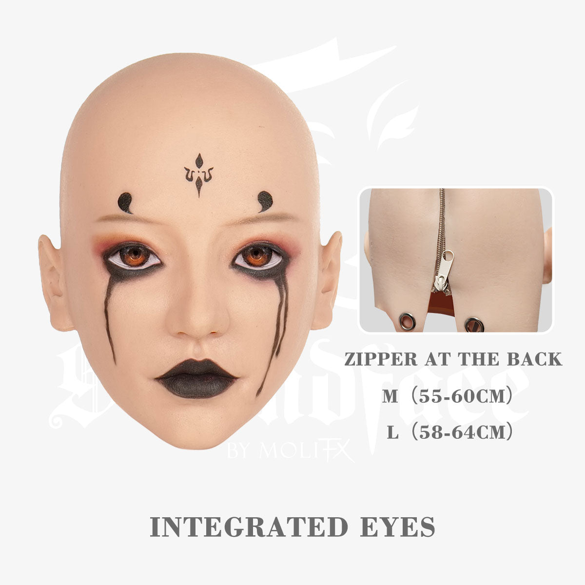 SecondFace by MoliFX "Acedia The Sloth" Spider Spirit 4th Sister makeup in black, featuring detailed face paint and costume elements.