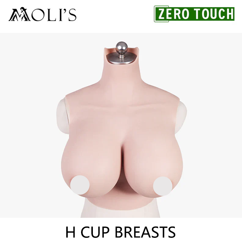 Silicone breastplate for crossdressers, "H" cup size, by InTheMask by MOLIS, featuring realistic skin tone and textured surface.