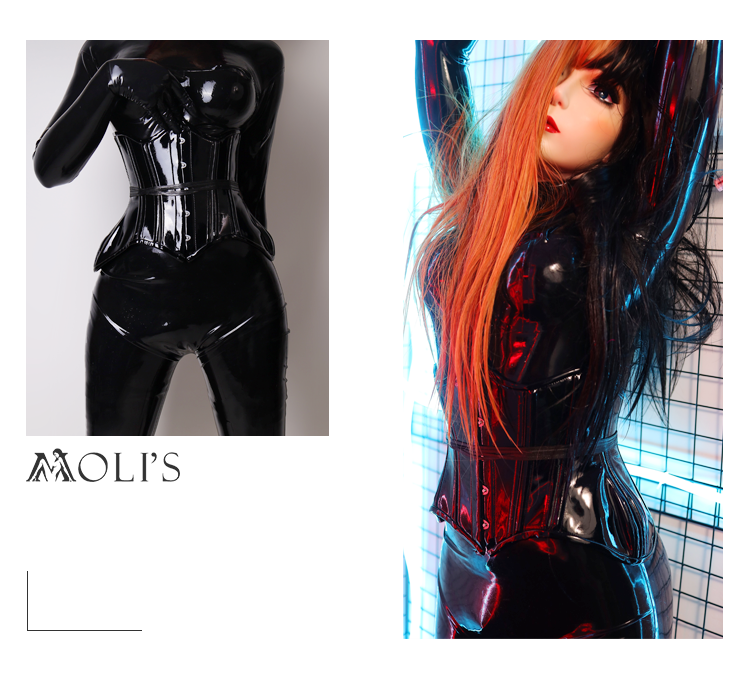 Black NEOGAN NB10 custom fashion latex catsuit by InTheMask with back zipper, no feet, hands, or hood, designed for a sleek fit.