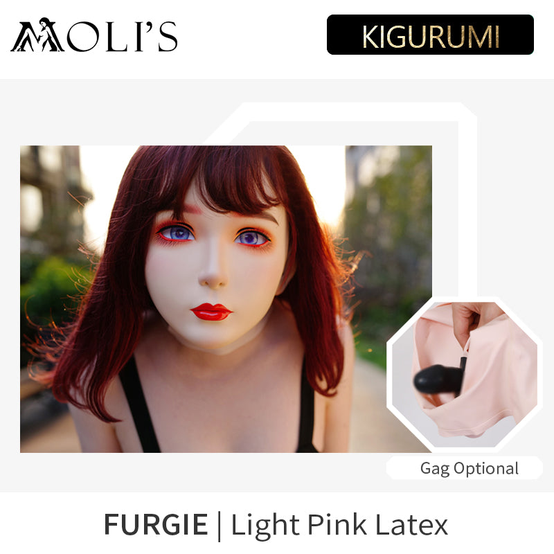 "Furgie" Female Doll Mask with Latex Hood and Optional Mouth Gag(Nude Latex) D01 - InTheMask by Moli's