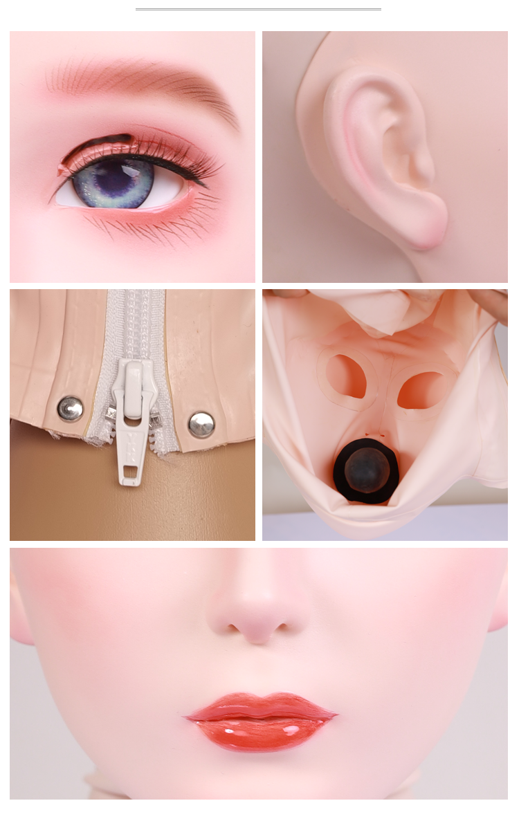 "Furgie" Female Doll Mask with Latex Hood and Optional Mouth Gag(Nude Latex) D01 - InTheMask by Moli's