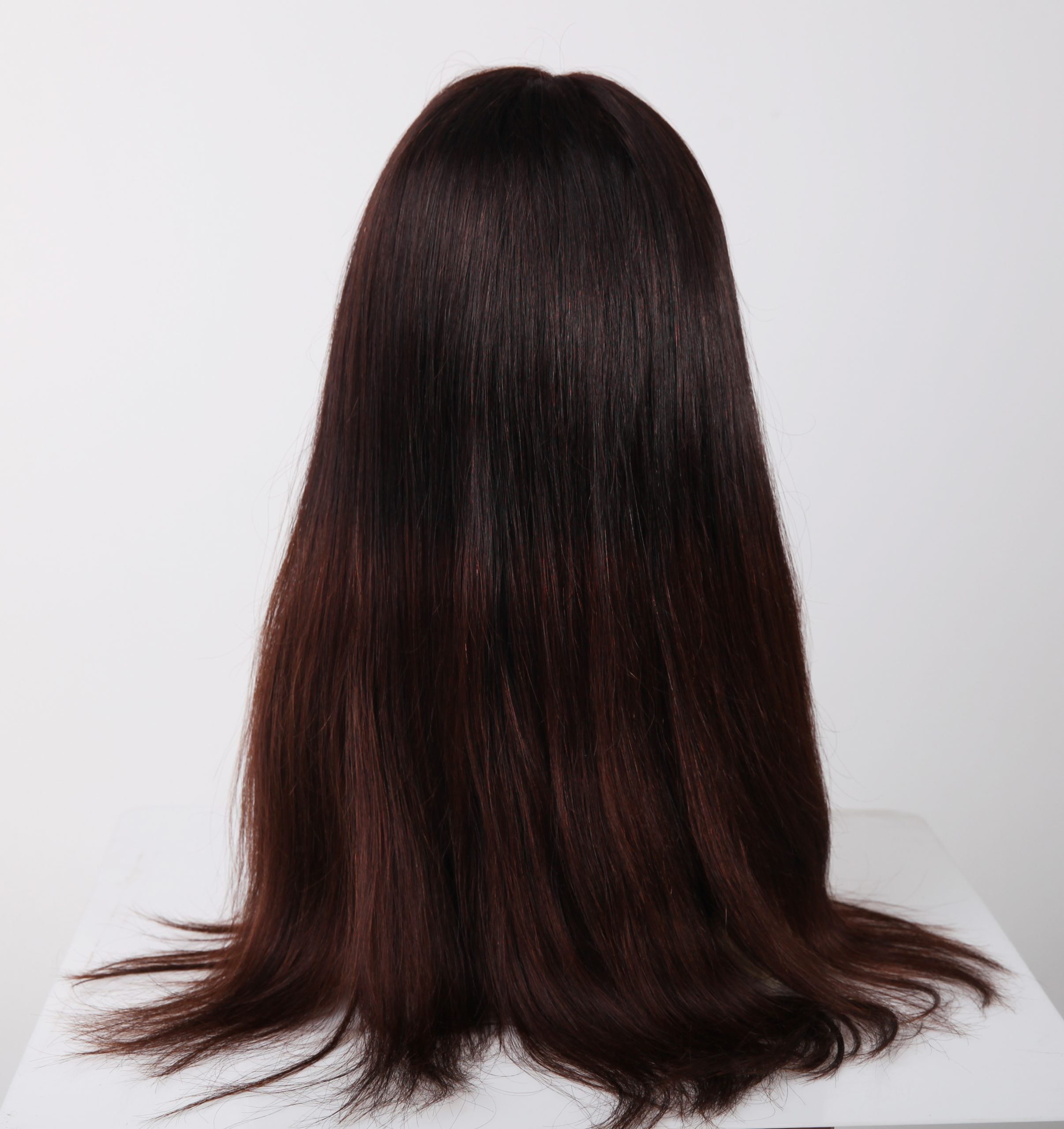 Genuine InTheMask by MOLIS full lace wig in brunette brown, 16-22 inches, showcasing natural hair texture and lace cap detail.