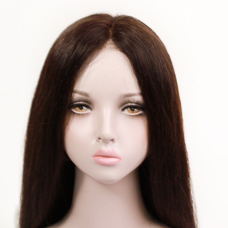 Genuine brunette brown full lace wig by InTheMask, 16-22 inches, showcasing natural hair texture and lace cap construction