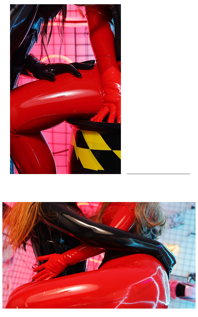 Black latex catsuit with back zipper, no feet, hands, or hood, from NEOGAN NR10 by InTheMask, 100% custom fashion latex bodysuit.