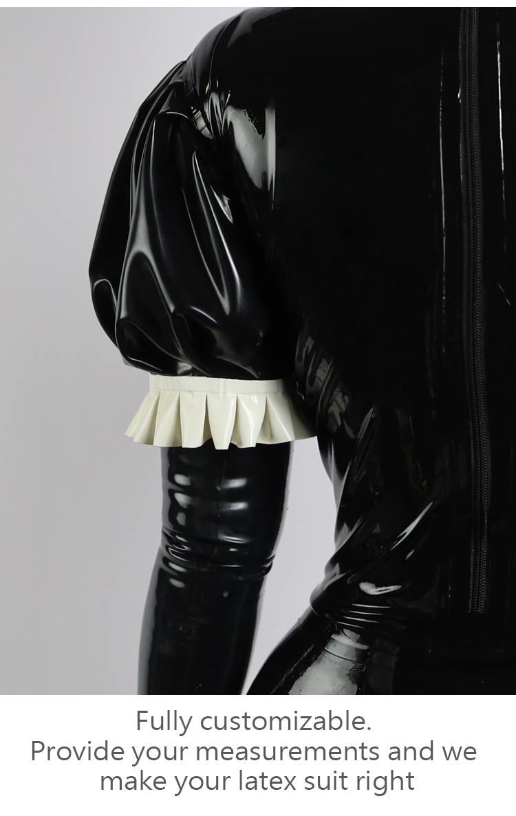 Black latex maid dress by InTheMask for NEOGAN NMD01, featuring a custom-fitted rubber design with detailed texture.