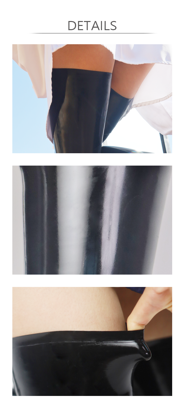 Black 100% custom latex stocking from NEOGAN by InTheMask, featuring a sleek, form-fitting design in the image.
