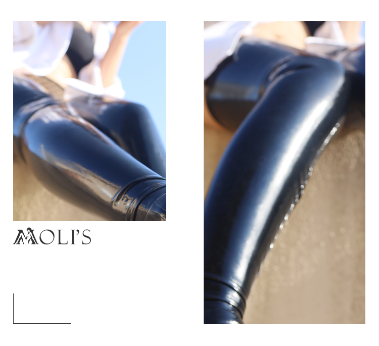 Black NEOGAN 100% custom latex stocking by InTheMask, featuring a sleek, fitted design with precise measurements for a snug fit.