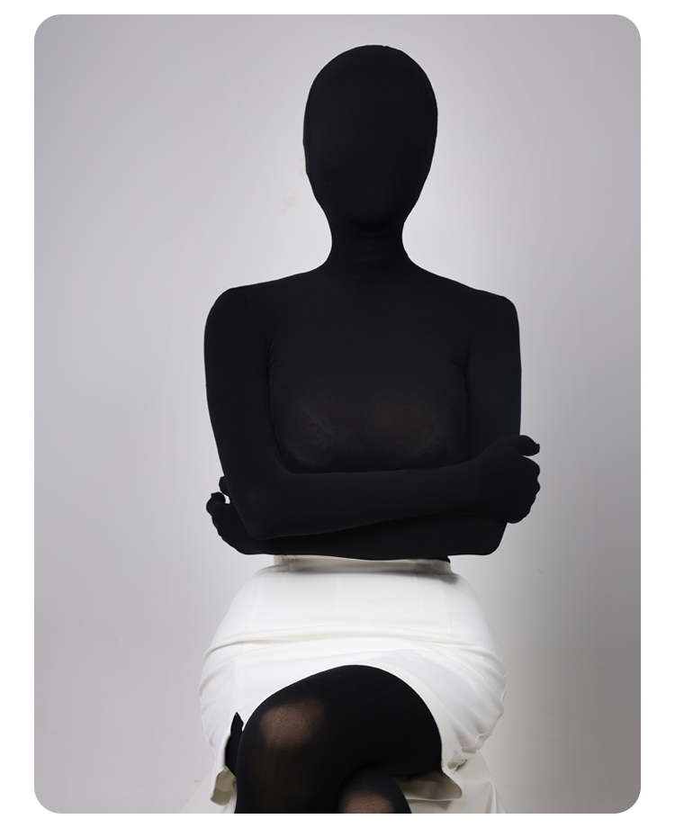 Black Velvet 80D Zentai suit from Molis Zentai Classic Series featuring full-body black velvet fabric and seamless fit.