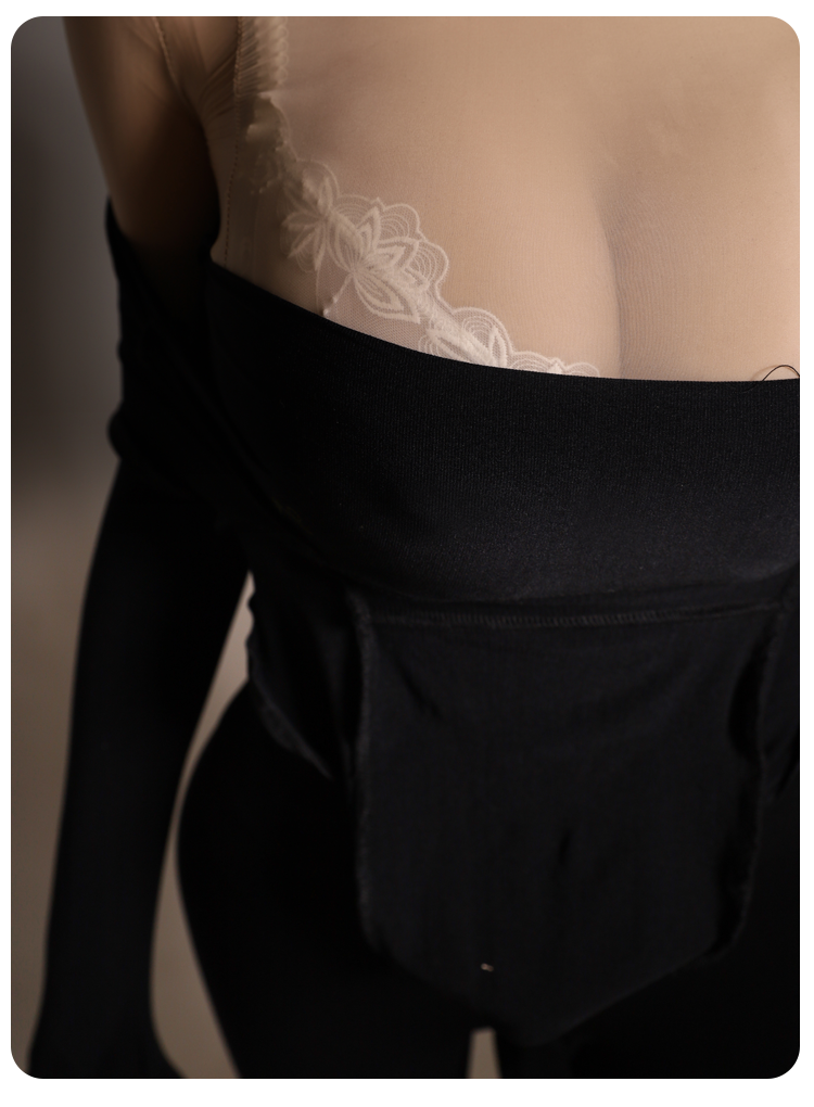 Black velvet 80D Zentai suit from the CLASSIC Series by Molis Zentai, shown on a person with a natural fit and smooth fabric.