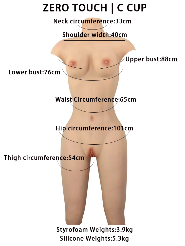 Zero Touch New "Petit" Brand New Silicone Female Bodysuit with Padded Girdle C Cup - InTheMask by Moli's