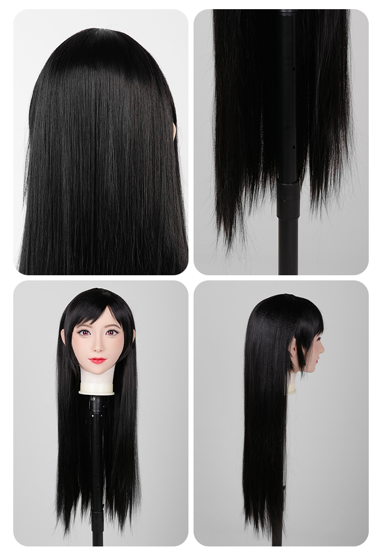 Long black Tifa wig by SecondFace for big heads, featuring flowing hair and natural styling, designed for large head sizes.