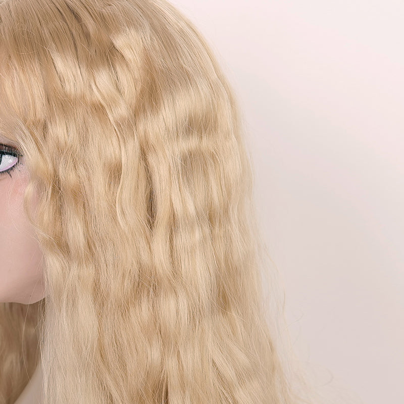 Blonde wavy long wig by SecondFace MoliFX, styled with loose waves, designed for "The Nun" costume, 60cm length, natural look.