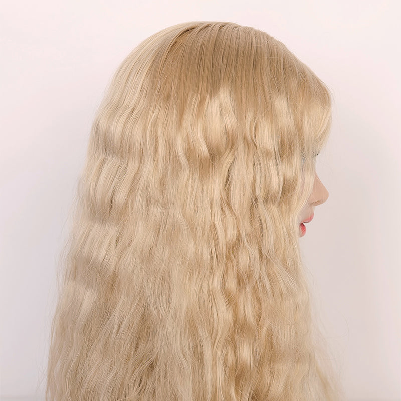 Blonde wavy long wig by SecondFace MoliFX, styled with loose waves, designed for The Nun costume, 60cm length.