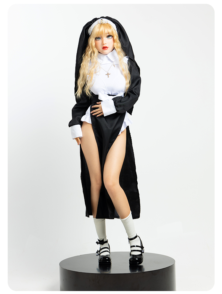 Blonde wavy long wig from SecondFace by MoliFX, styled as "The Nun" exclusive costume accessory, with flowing, textured hair.