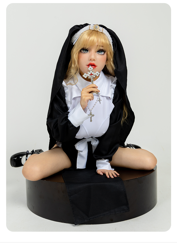 Blonde wavy long wig from SecondFace by MoliFX, styled for "The Nun" costume, with flowing hair and natural wave texture.